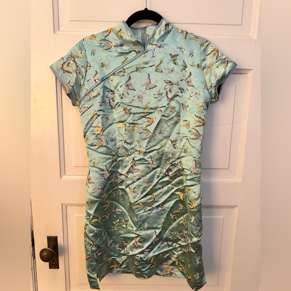 Elegant Bird Print Cheongsam Dress